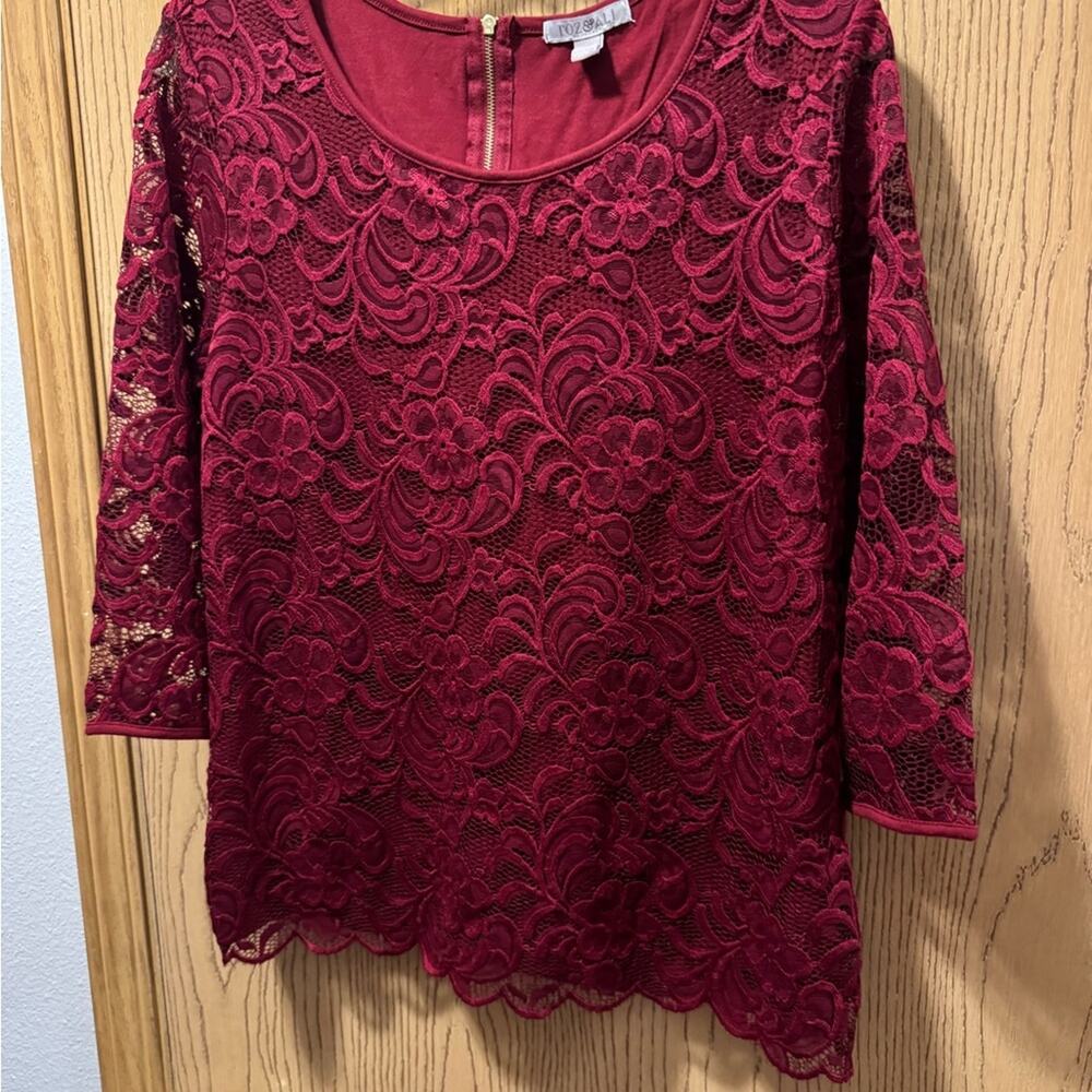 Roz & Ali Burgundy Lace Blouse - Picture 8 of 8